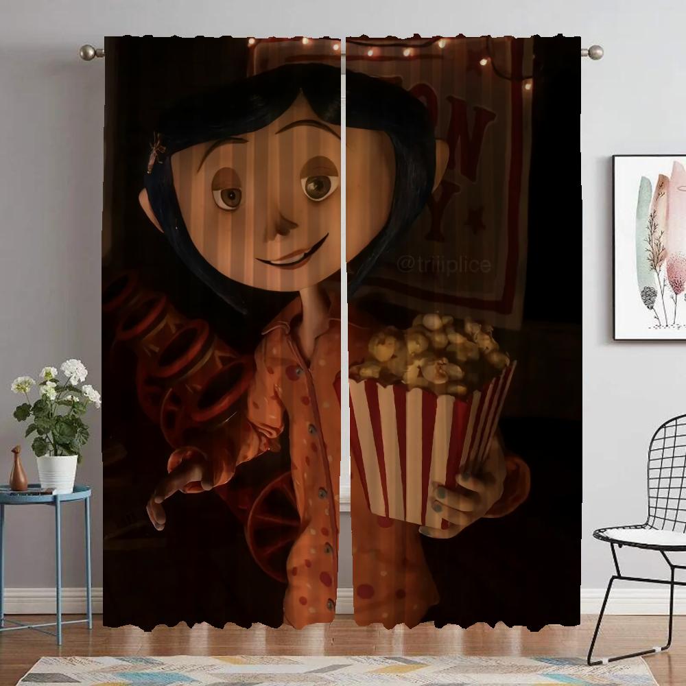 

Coraline Halloween Ornament Kitchen Drapes for Camera Drapes Child Space Sheer for Bedchamber Divider Windowpane Drape Covers W60xH90cmx2pcs-CL