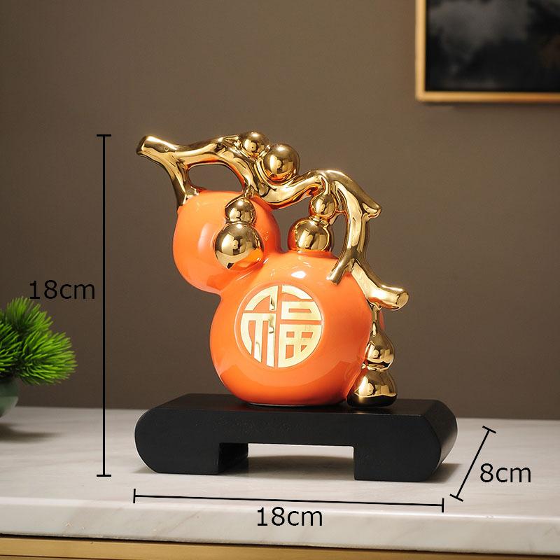 Golden Gourd Ceramic Statue Desk Decoration Ornaments Creative Porcelain Gourd Sculpture Modern Artwork Room Aesthetic Decor