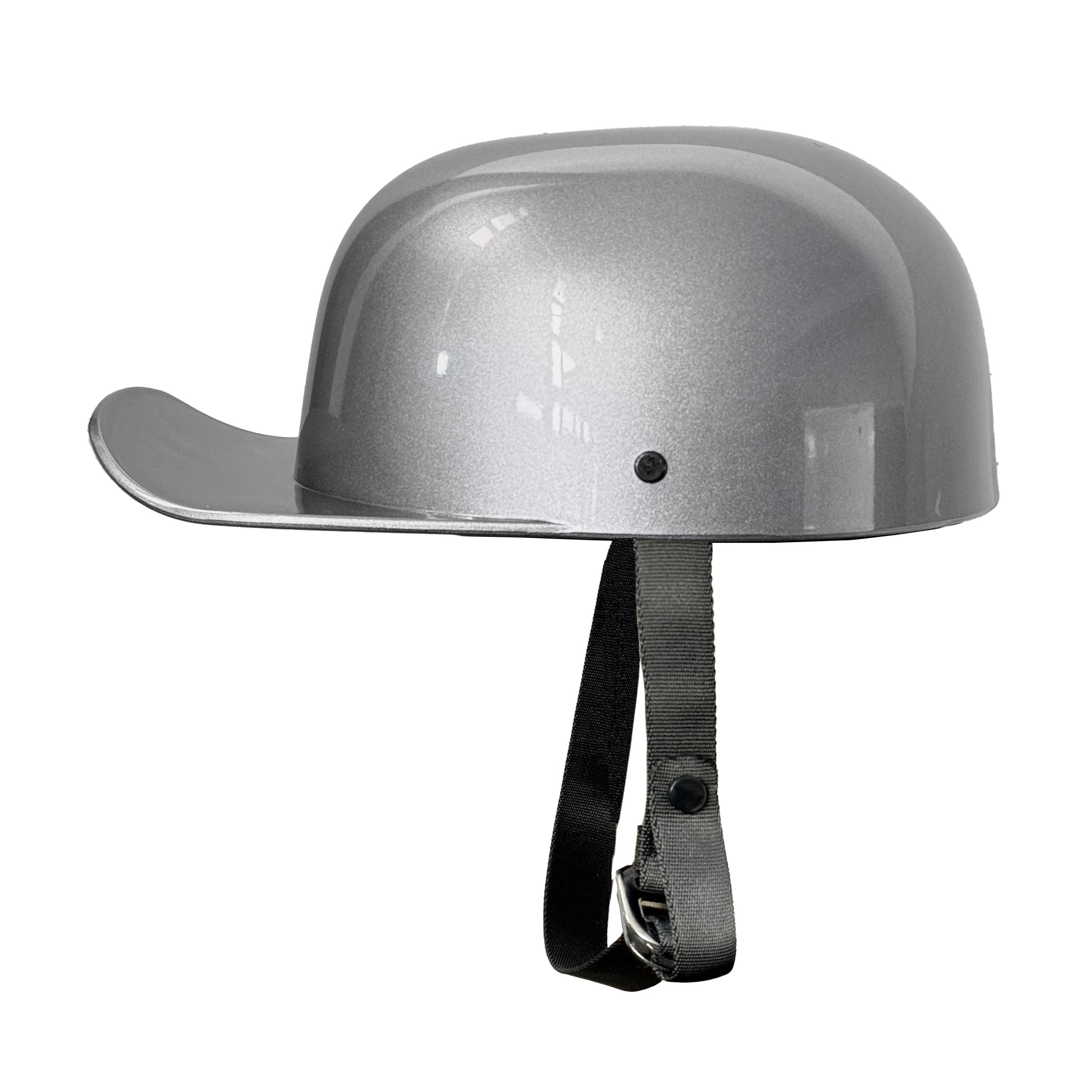 Silver Half Helmet with Peak - ABS, Impact-Resistant, Quick-Release