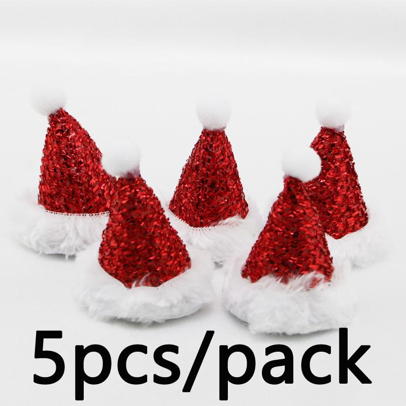 (5 Pcs/pack) 6.5cm Christmas Hat Mini Sequin Christmas Hat Santa Claus Hats Holiday Party Fashion Decoration Gift Decorative