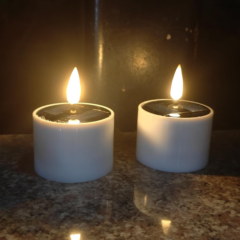 Solar Tea Lights Outdoor Garden LED Flameless Flickering Candle Light Landscape Courtyard Lamp Waterproof Dusk to Dawn Lighting