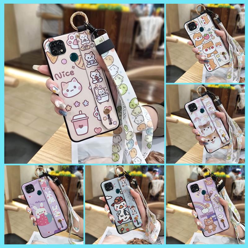 Lanyard Anti-knock Phone Case For ZTE Blade 20 Wristband Kickstand Shockproof Wrist Strap Cute Cartoon Protective Ring