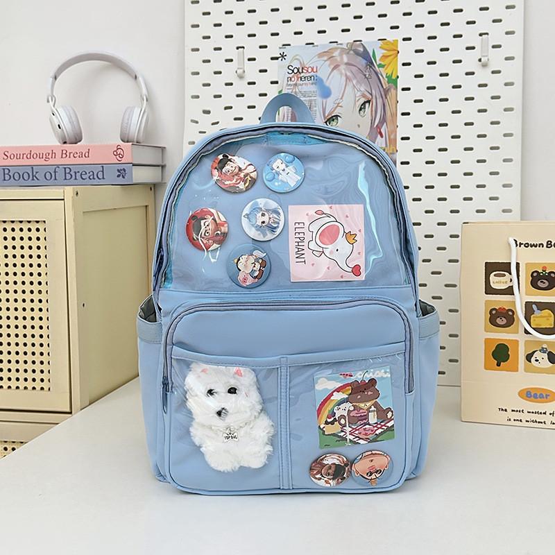Backpack Simple Student With Transparent Compartments And Pendant Badges