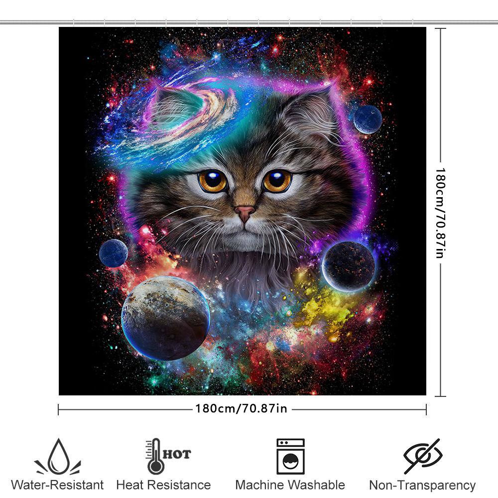 Space Cats Shower Curtain Cosmic Kitty Bathroom Decor Unique Cat Print Astral Pet Love Gift