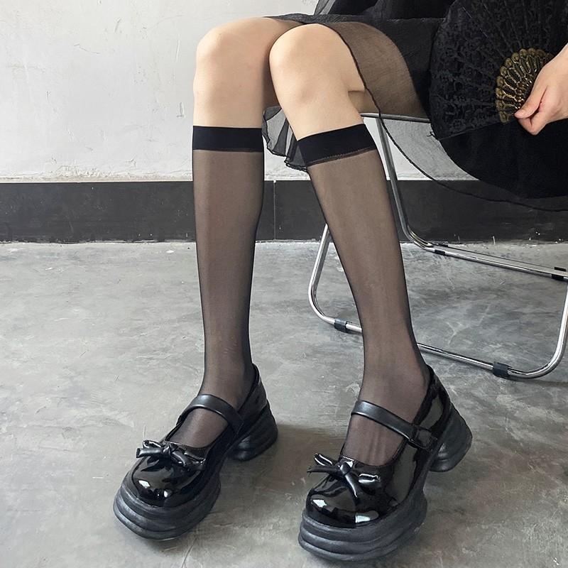 Calze da donna stile giapponese Calzini alti al ginocchio Calzini lunghi in nylon trasparente ultrasottile Calzini al ginocchio JK Lolita per ragazze dolci