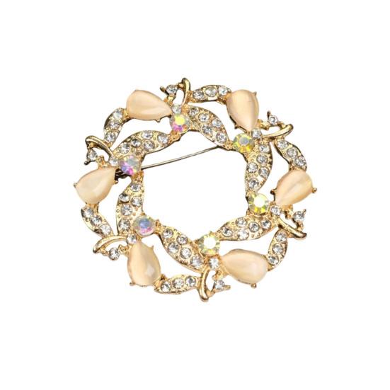 Brooch Retro Style Leaf Floral Design Lapel Pin with Faux Opal Inlaid Sweaters Collars Hats Bags Coats Scarves Badge Outfit Accessory
