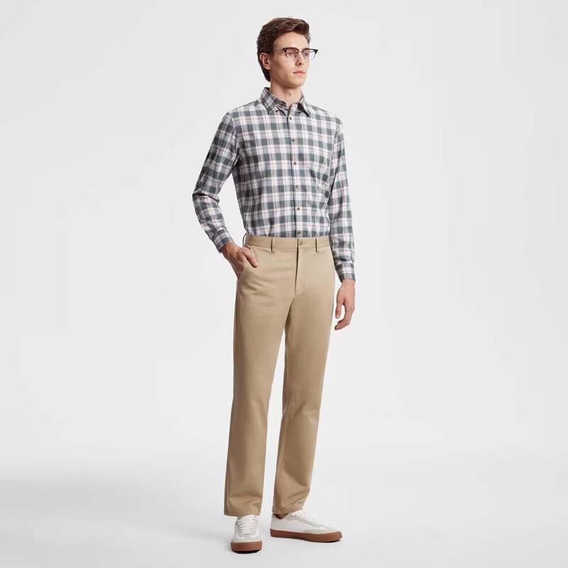 YOUNGOR Men's Plaid Flannel Long-Sleeve Shirt