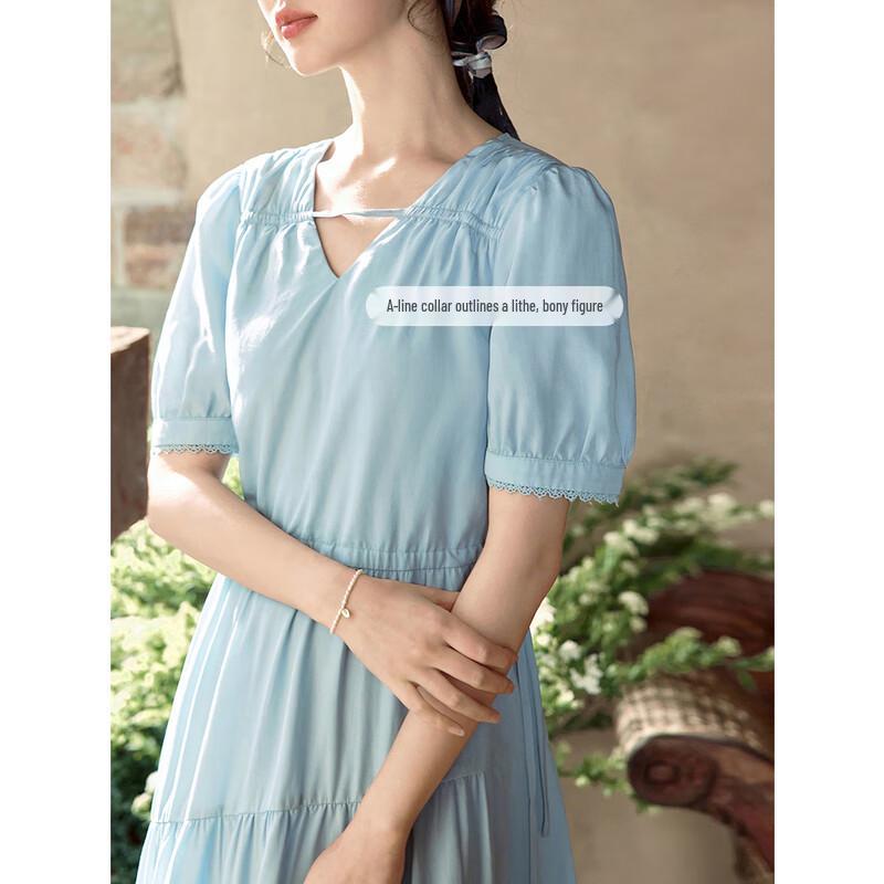 INMAN Women's French Style Lantern Sleeve Midi Dress