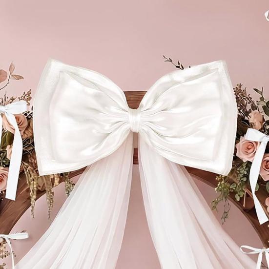 16Pcs/Set Large Bow Kit Giant Pink White Bow with Mini Bows DIY Satin Tulle Bow Wedding Bridal Baby Shower Birthday Party Wall Hanging