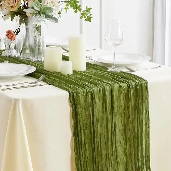 Baby Blue Cheesecloth Table Runner 4 Pack Vintage Rustic Gauze Table Runner Boho Decoration for St Patrick's Day Easter Wedding