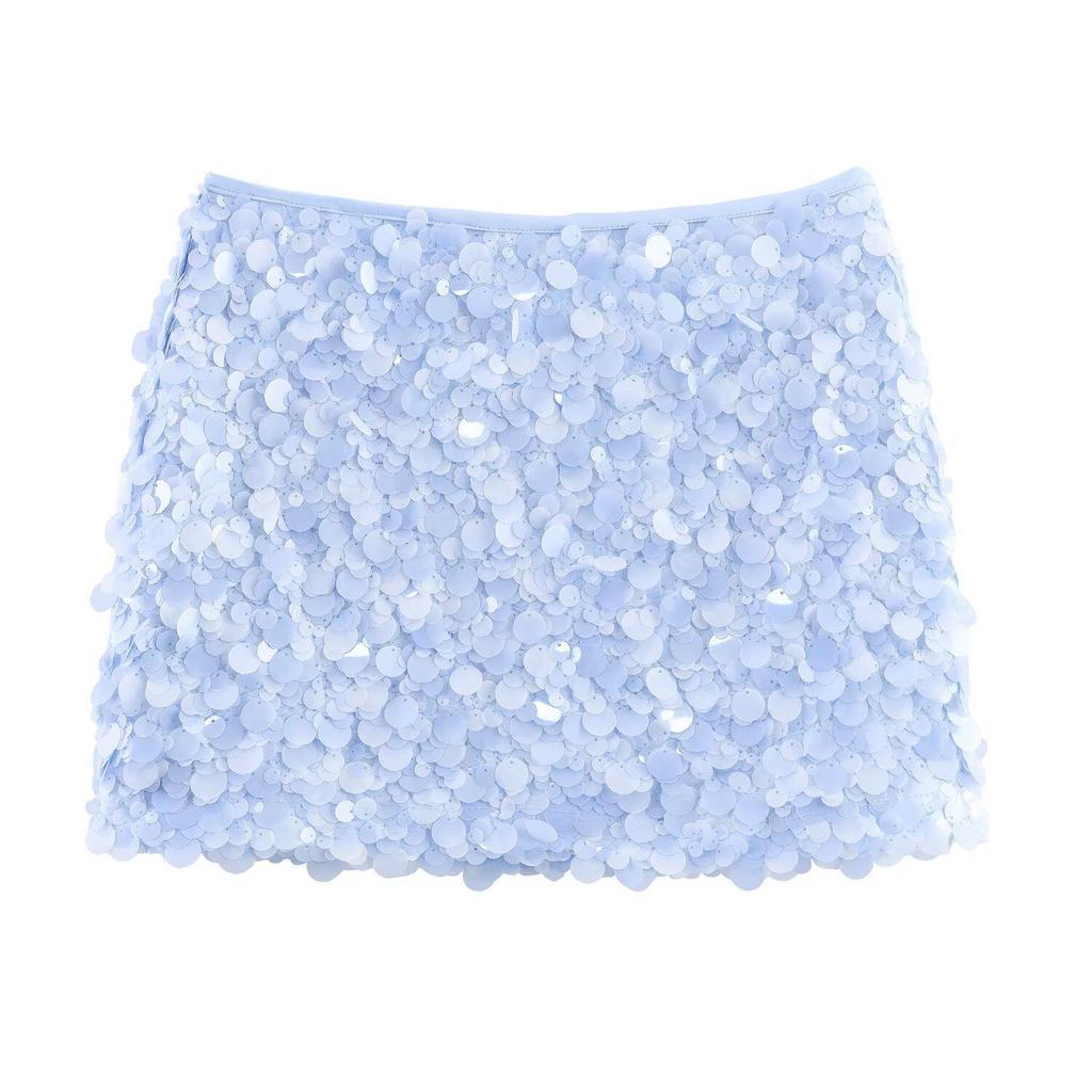2025 European Style Women's Solid Color Sequin Mini Skirt