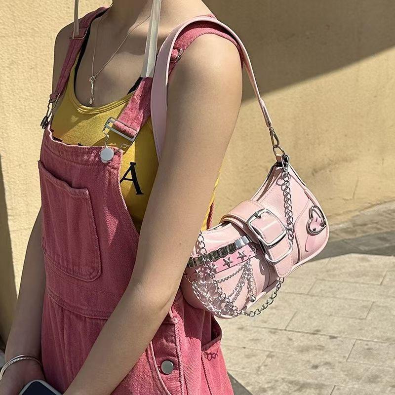 Yogodlns Nuova Borsa a Spalla di Nicchia con Texture Amore Catena a Farfalla Sottospalla Borsa a Spalla Diagonale da Moto per Ragazza Piccante per Donna
