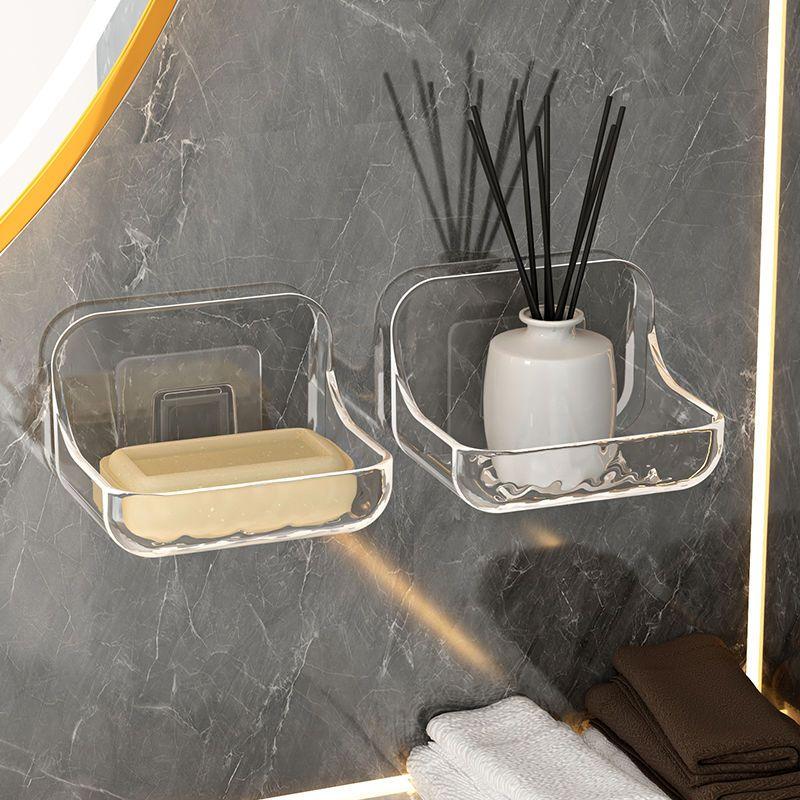 1pc Transparent Plastic Wall-Mounted Soap Dish | No-Drill Strong Suction Cup | Oval/Rectangular Design | Quick Drainage | Multifunctional