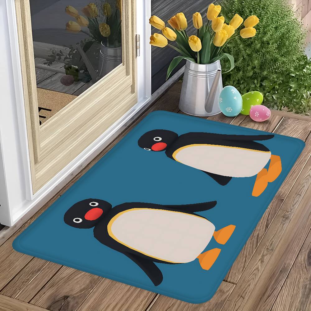Kinder Animation P-Pingu Badezimmerteppich Anti-Rutsch Wasserabsorbierend Langes Streifenkissen Schlafzimmerteppich Willkommens-Fußmatte