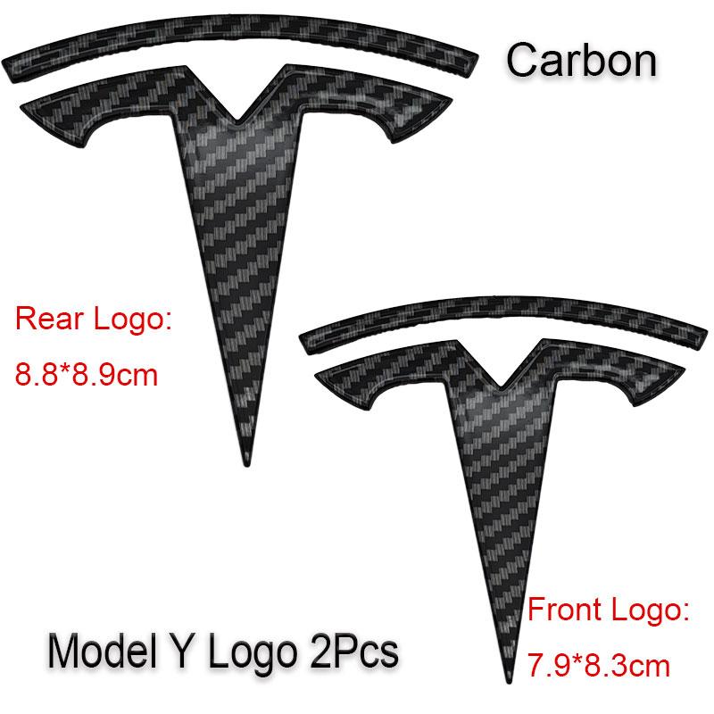 QHW1 3D ABS Car Steering Wheel Logo Sticker Front Head Hood Emblem Rear Trunk Badge For Tesla Model Y Replacement Decals Accessories