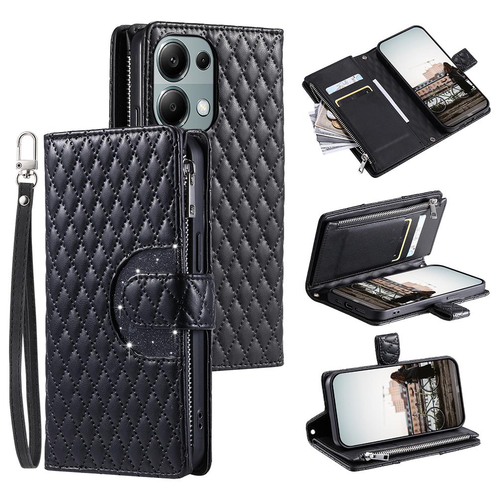 Style 012 for Xiaomi Redmi Note 13 Pro 4G/Poco M6 Pro 4G Zipper Wallet Cover Rhombus PU Stand Phone Case