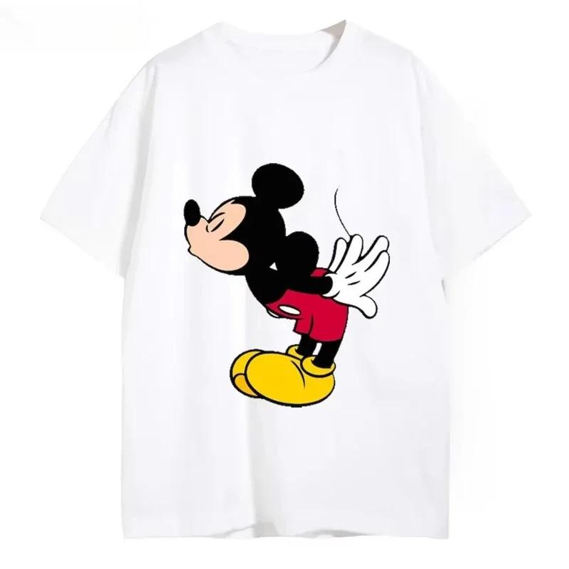 2025 New Disney Mickey and Minnie Printed Cotton T-shirt for Couples, Round Neck Loose Top Valentine s Day Fashion Daily T-shirt M