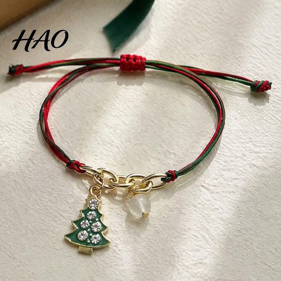 Stackable Festive Wrist Jewelry Christmas Bracelets, Red Green String Bracelet, Adjustable Charm Bracelet Webbing with Glow in The Dark Bead for Women