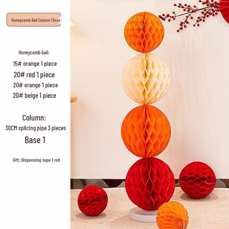 Honeycomb Ball Pillar Lantern for Wedding Room Decoration, Bride Photo Props, Double Happiness Wall Flower