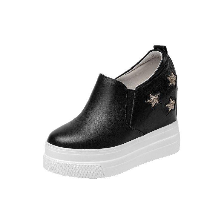 

Leather platform white shoes women s 2025 spring and autumn models, star versatile women s shoes, height increase within 12cm, waterproof table muff 34 чорний