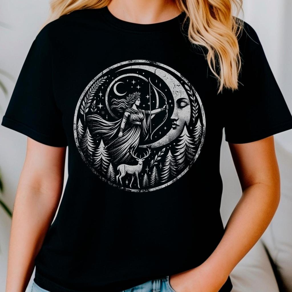 Artemis Greek Mythology Goddess Shirt Gift for Her, Crescent Moon T-shirt, Celestial Goddess Tee Spiritual Clothing Gift for Mythology Lover