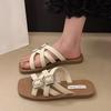Flat Sandals Summer New Square Head Open Toe Metal Buckle Thin with Soft Sole Anti-slip Wear-resistant Slippers