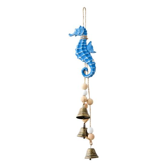 Beach Ocean Themed Bell Ornaments Summer Wooden Seahorse/Sea Turtle/Starfish Wind Chime Nautical Coastal Wall Hanging Decor for Living Room Bedroom