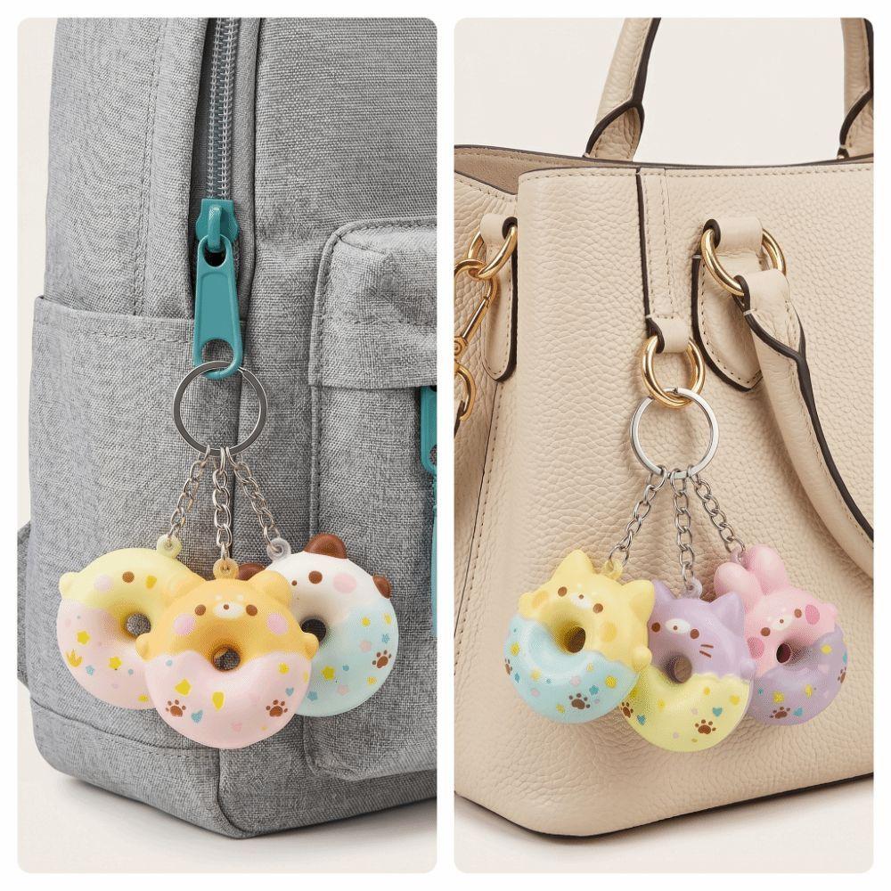 Soft Material Donut Pendant Keychain Cute Animal Design Cartoon Donut Pendant Holiday Gift