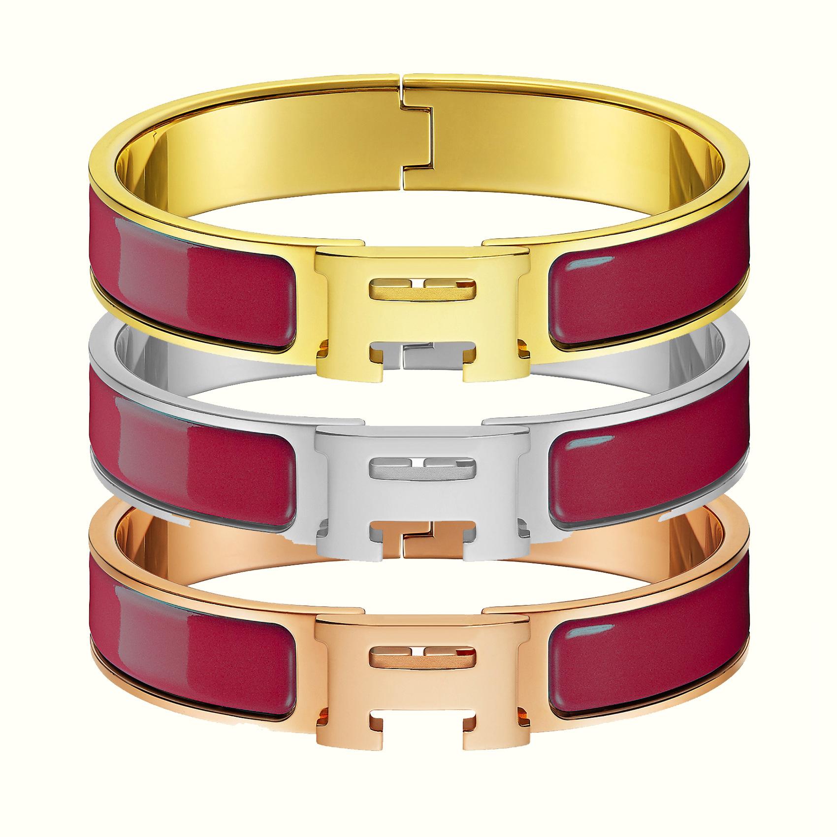 

Classic H-letter Bracelet, Multi-color Enamel Bracelet, Electroplated 18k Gold Rose Gold Inner diameter 19CM Rose
