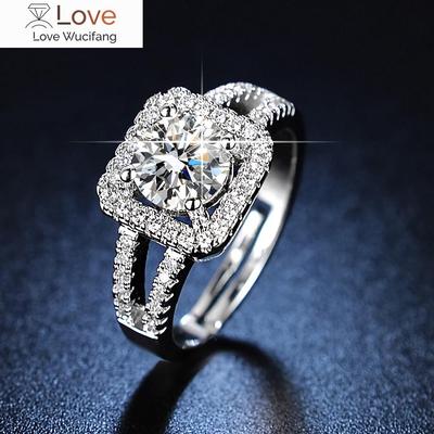 925 Stamped Silver Classic Crystal Square Rings for Women Fashion Designer Party Wedding Engagement Jewelry Christmas Gifts