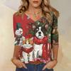 3/4 Sleeve Shirts For Women Print Christmas Tees Blouses Casual Plus Size Basic Tops Pullover