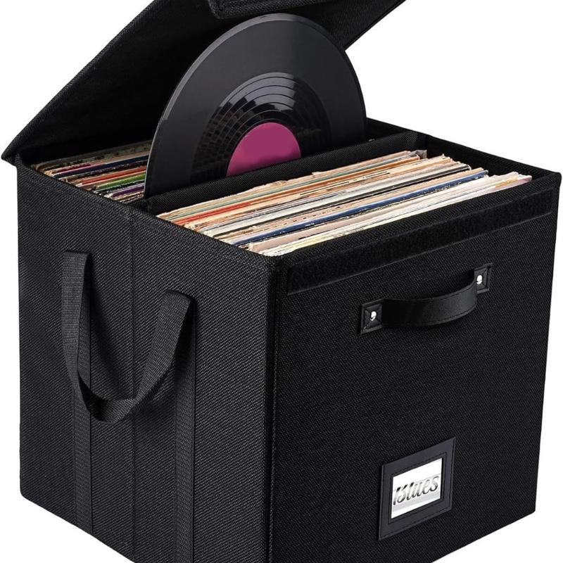 Record Album Case Organizes 120Vinyls Secure Bottom Design Easy Carry Handle Storage Box Adjustable Divider Design