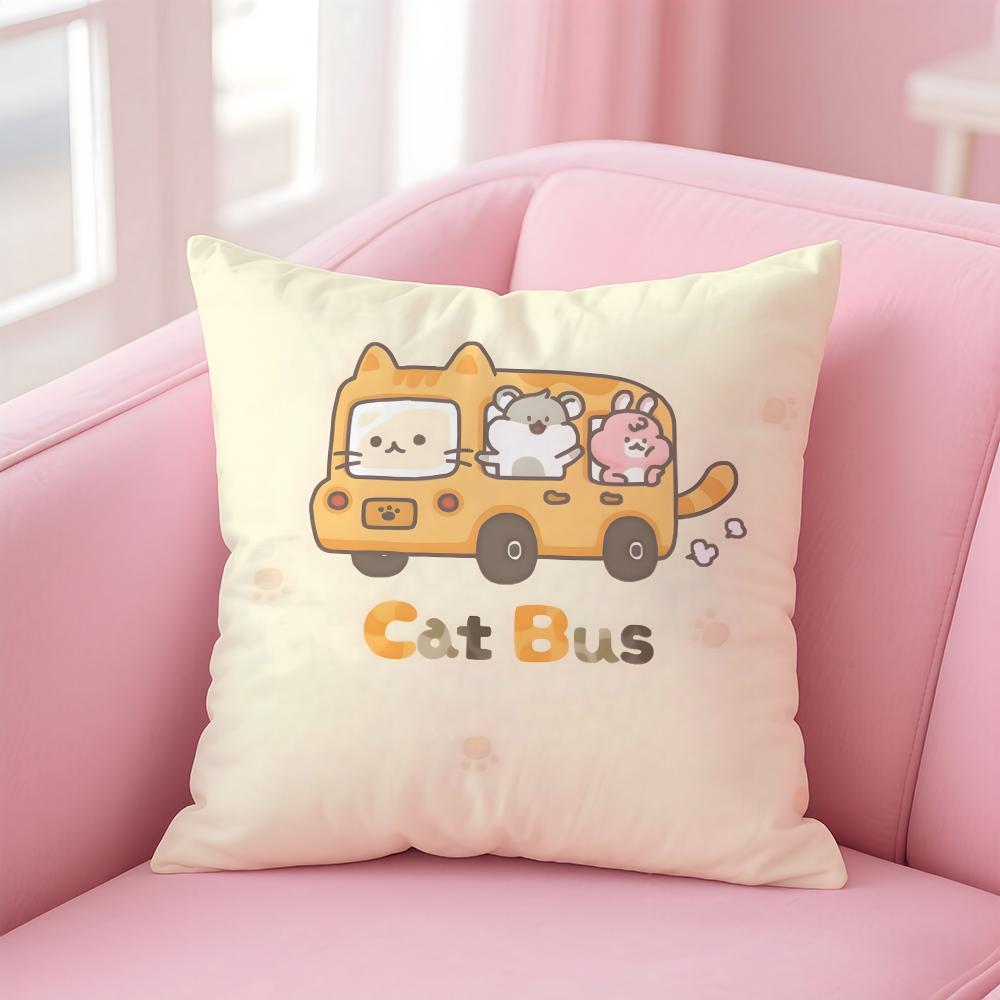 Cute Cartoon Cats Animations Cushion Cover Pillowcase Short Plush Invisible Zipper Room Sofa Cushion Cover