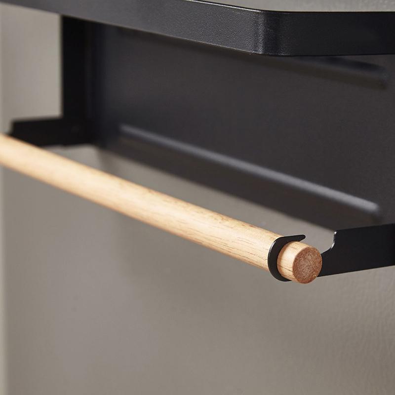 Fridge Magnetic Folding Carbon Steel Storage Rack with Wooden Rod, Size S