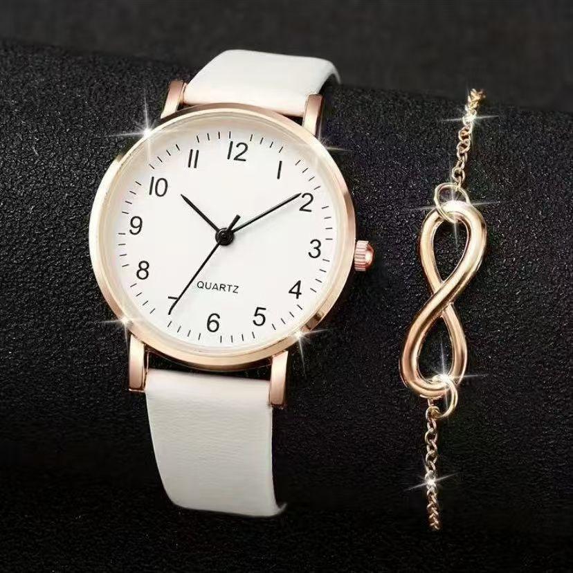 Women's watch, simple new model, five-piece set, round jewelry wristwatch set, women's high-end, light luxury, fashionable women's watch