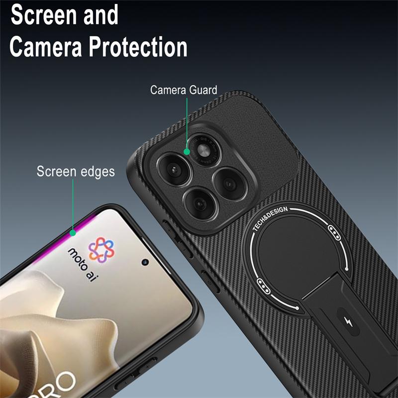 Carbon Fiber Pattern Armor Case For Motorola Moto Edge 60 Pro Fusion Cover Magnetic Wireless Chraging Fold Stand Shell Fundas