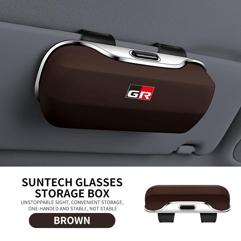 AACT1 Car Eyewear Case Box Sunglasses Holder Sun Visor Storage Protective Frame Box Glasses Clip For Toyota GR Sport Rav4 Yaris Camry