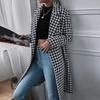 Women's Houndstooth Print Mid-Length Wool Coat - Autumn/Winter Collection