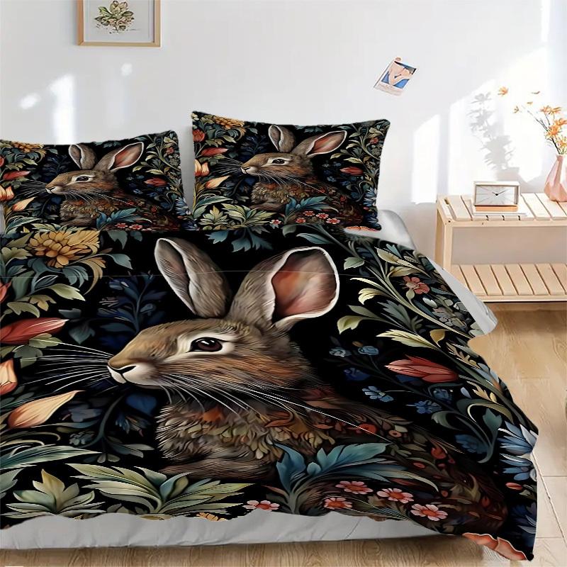 

3pcs Rabbit Floral Pattern Duvet Cover Set, Soft Comfortable Duvet Cover,Guest Room (1*Duvet Cover + 2*Pillowcase, Without Core) yy251104139 135x200cm