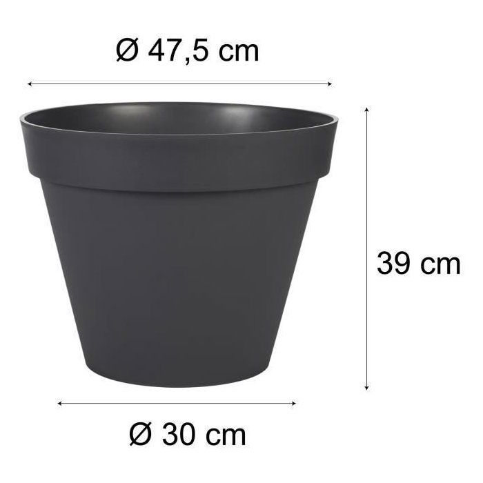 Pot de fleurs Rond - Ø 48 cm - EDA - Toscane - 43 L - Intérieur/Extérieur - Ø 47,5 x H.40 cm - Gris Anthracite