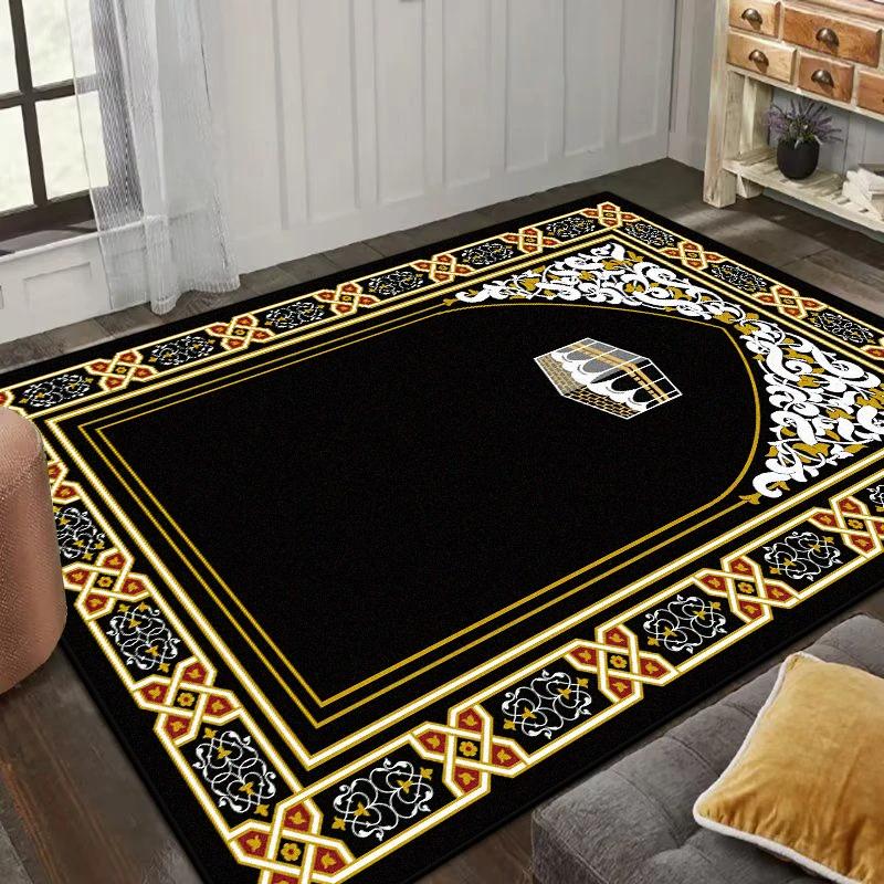 Middle East Carved Prayer Carpet Flannel Non-slip Worshipers Rug Kneeling Mat Soft Machine Washable Home Living Room Decoration