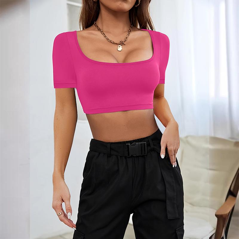 T-shirt Athleisure à manches courtes pour femmes, haut de couleur unie