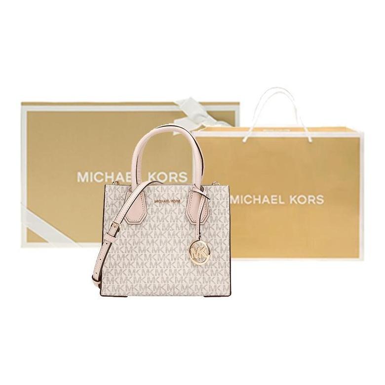 Michael Kors MK Mercer Klassische Monogramm-Farbblock-Leder-Faltenbalg-Schultertasche Crossbody-Handtasche Mittelgroß Damenhandtaschen 35S1GM9M2B-POWDER-BLUSH