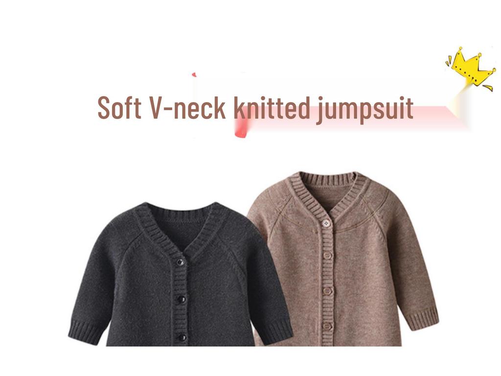 Autumn/Winter Korean Style Unisex Baby Knit Onesie - Solid Color Warm Sweater Romper