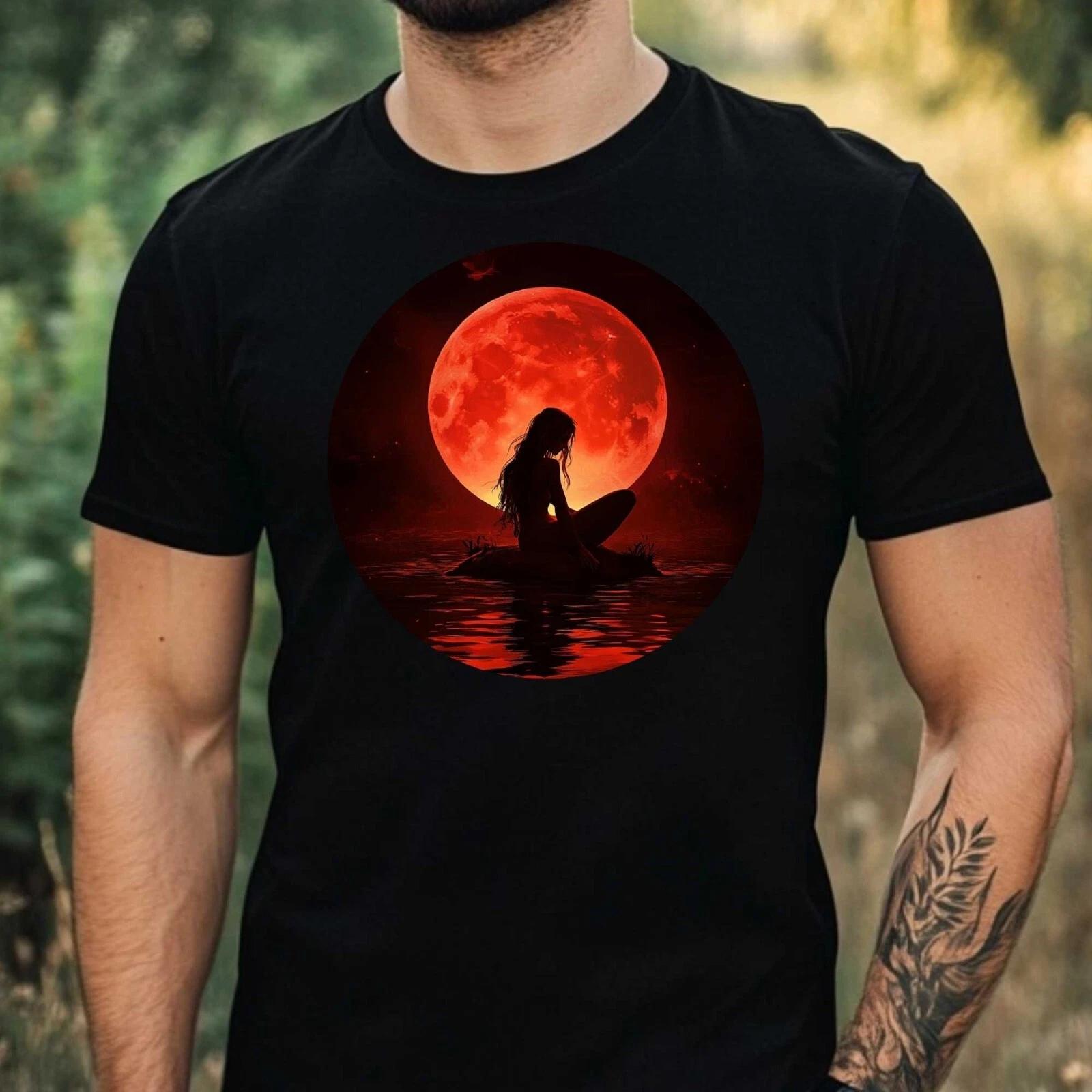 T-Shirt Herren Meerjungfrau Roter Mond Motiv Baumwolle Größe XS bis 5XL S