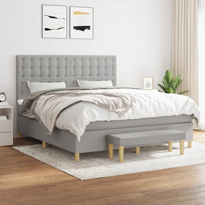 Maison Exclusive - Sommier à lattes de lit avec matelas Gris clair 160x200cm Tissu