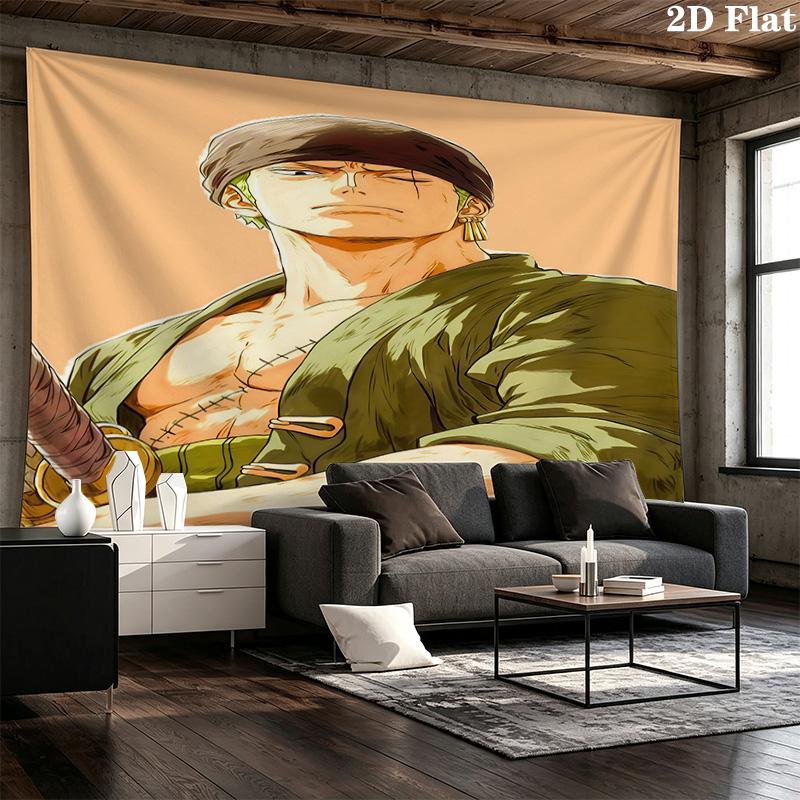 One Piece Roronoa Zoro Wall Tapestry Aesthetic Wall Hanging Printed Fabric Blanket Decorative Tapestries For Bedroom Living Room Home Decor