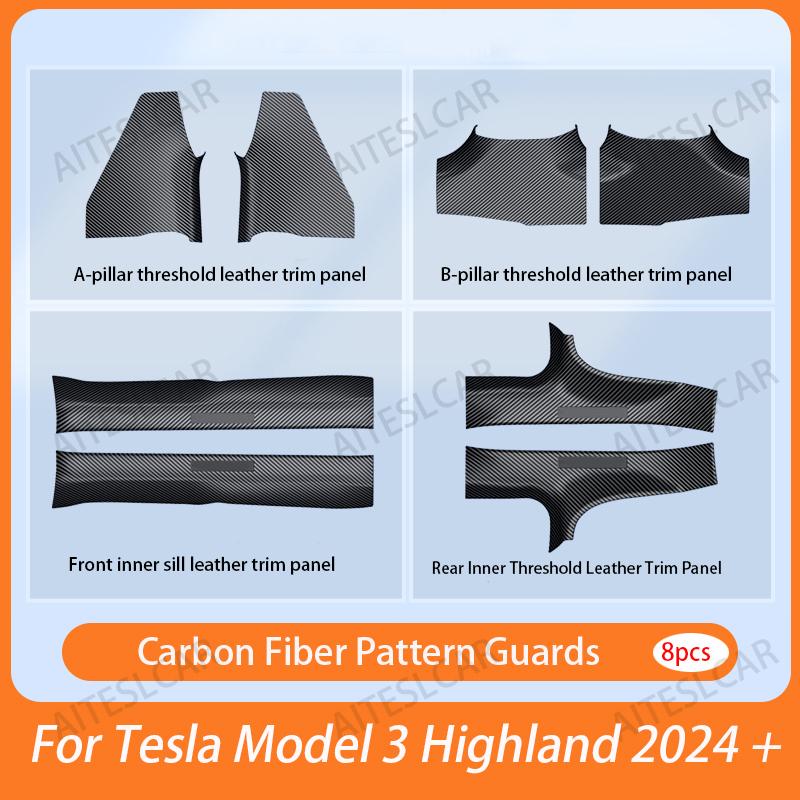 For Tesla Model 3 Highland 2026 + Front Rear Door Sill Guard Anti Scratch Dirt Resistant Threshold Strips Interior Accessories