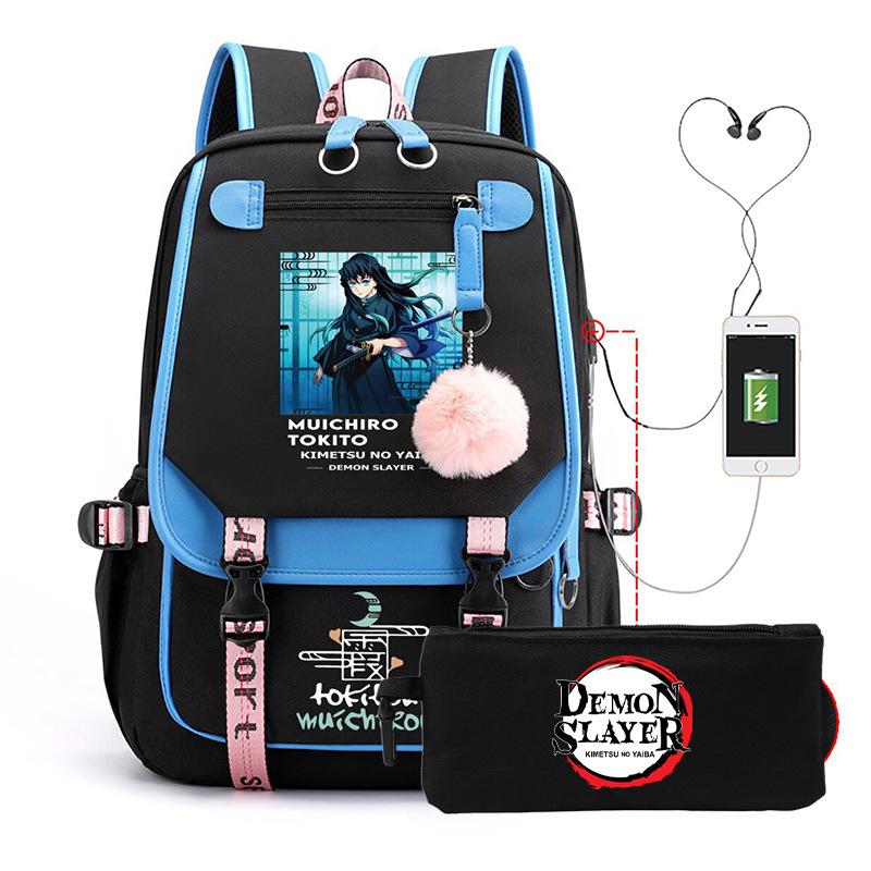

Casual Korean version schoolbag ghost extermination animation two-dimensional trend boys and girls USB backpack two-piece set No specification