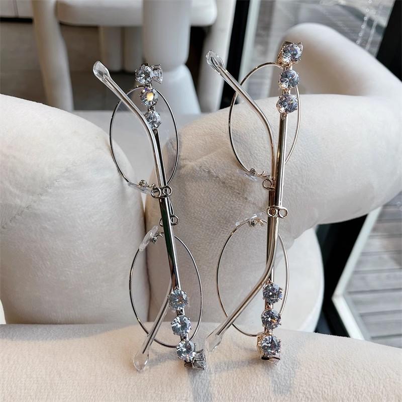 Oval Shades Rhinestone New Sunglasses Bling Eyeglasses Frames Clear Lens Small Round Women Men Metal Retro Diamond Frame Eyewear